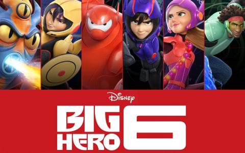 A promotional image for the movie Big Hero Six with six characters pictured.