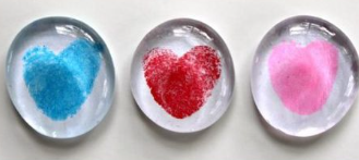 Thumb print hearts in clear acrylic magnets