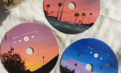 Records painted with various sunsets