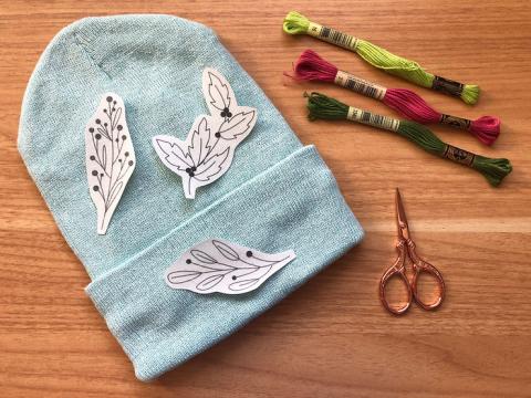 winter hat with hand embroidary