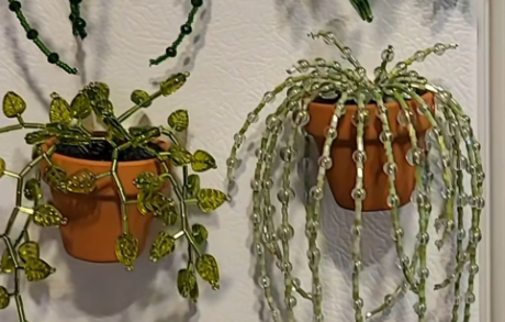 Hanging plants made of beads and jewelry wire